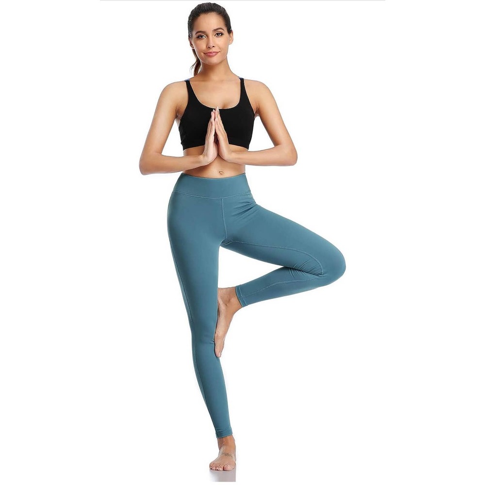 Super Stretch High Waist Tummy Control Yoga Pants with Back Pockets in Blue